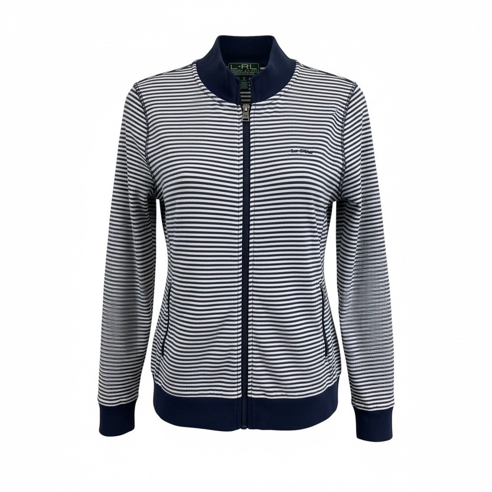 Lauren‎ Ralph Lauren Active White & Navy Blue Striped Zip-Up Jacket, Size XL